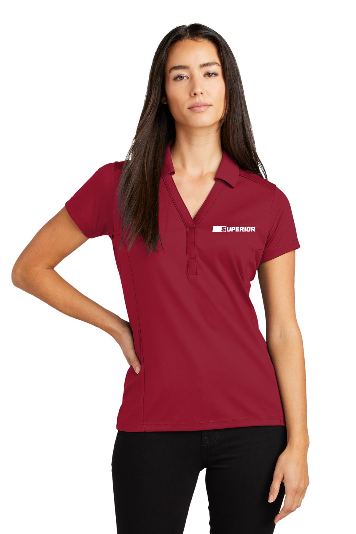 Ladies burgundy store polo shirt